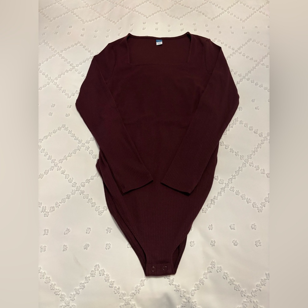 Women's Maternity Burgundy Long Sleeve Bodysuit